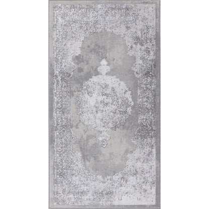 DEFNE Vintage Traditional Oriental Boho White/Grey Area Rug Flat