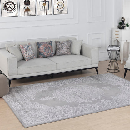 DEFNE Vintage Traditional Oriental Boho White/Grey Area Rug Roomscene