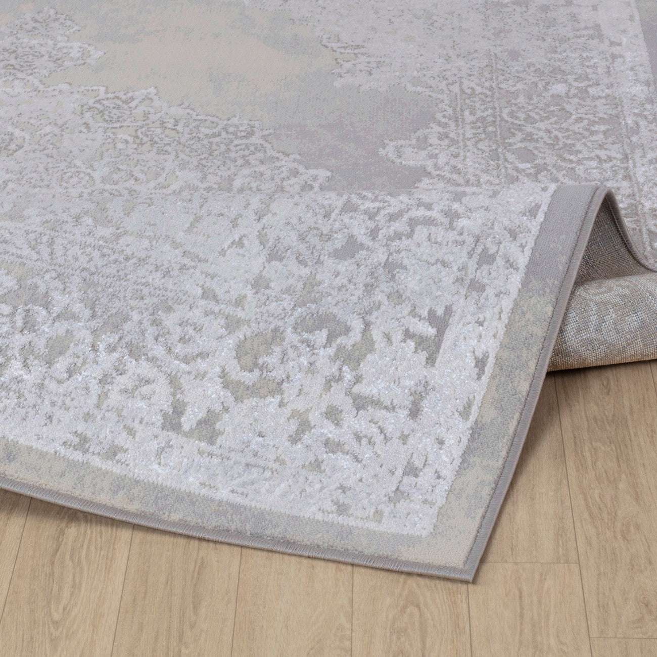 DEFNE Vintage Traditional Oriental Boho White/Grey Area Rug Fold