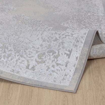 DEFNE Vintage Traditional Oriental Boho White/Grey Area Rug Fold