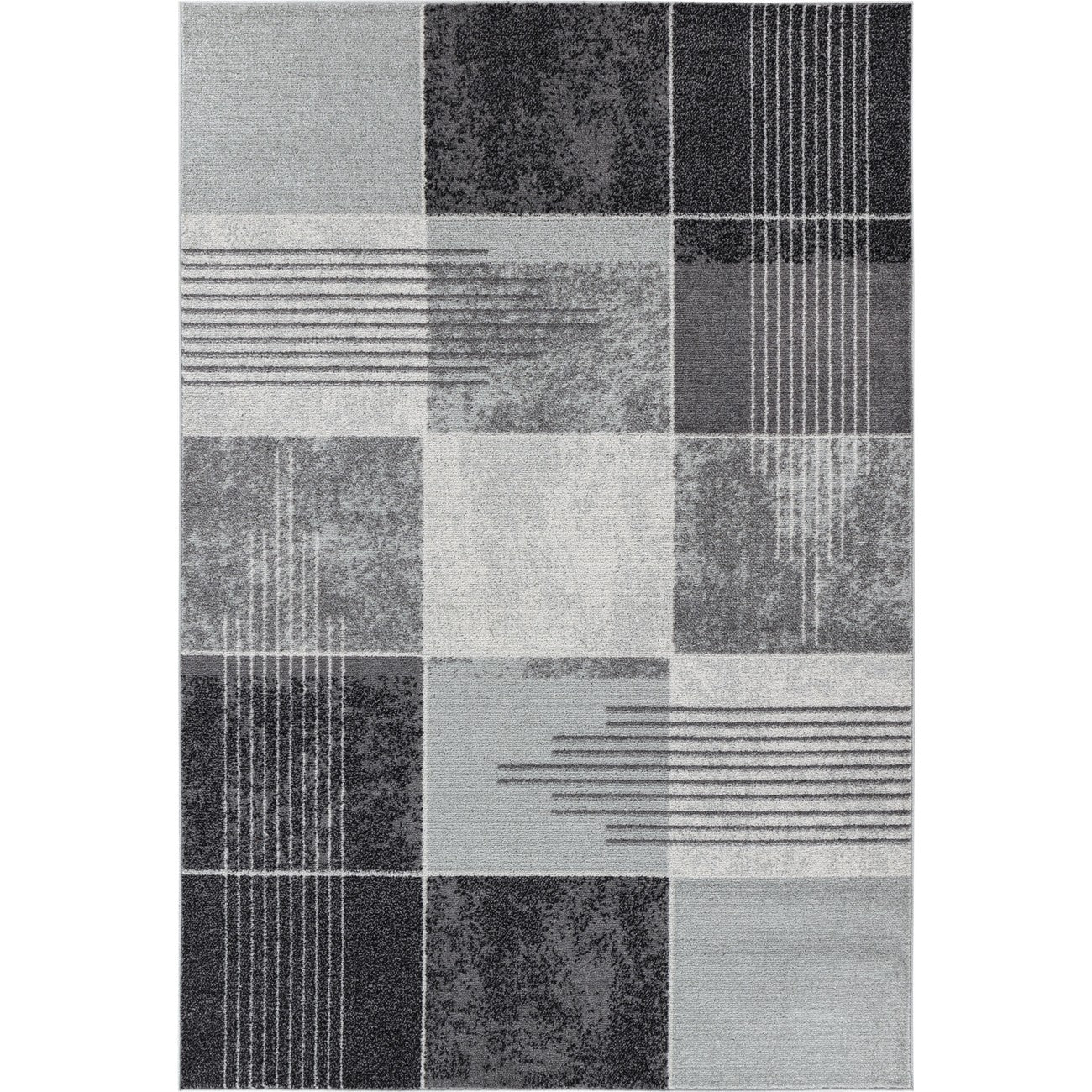 DENISE Scandi Geometric Black Area Rug Flat