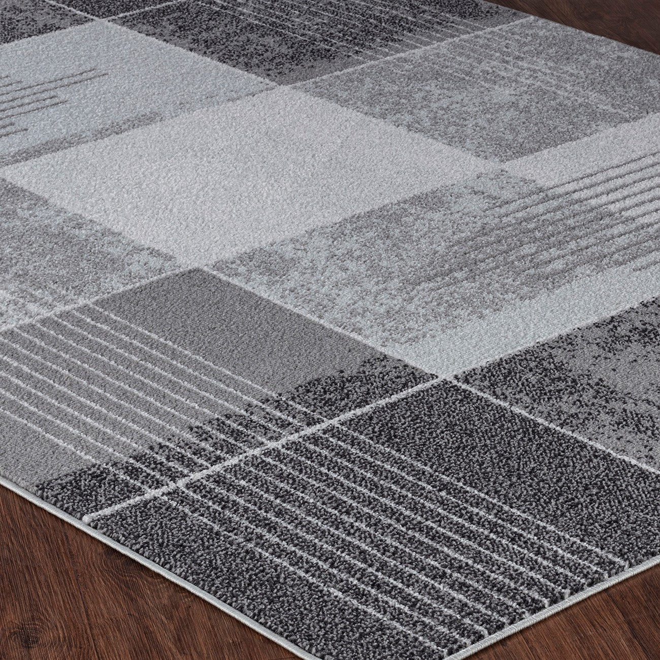 DENISE Scandi Geometric Grey Area Rug Corner