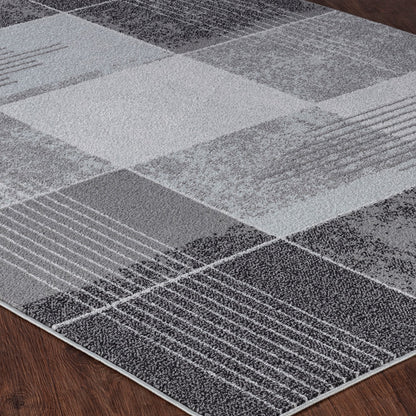 DENISE Scandi Geometric Grey Area Rug Corner