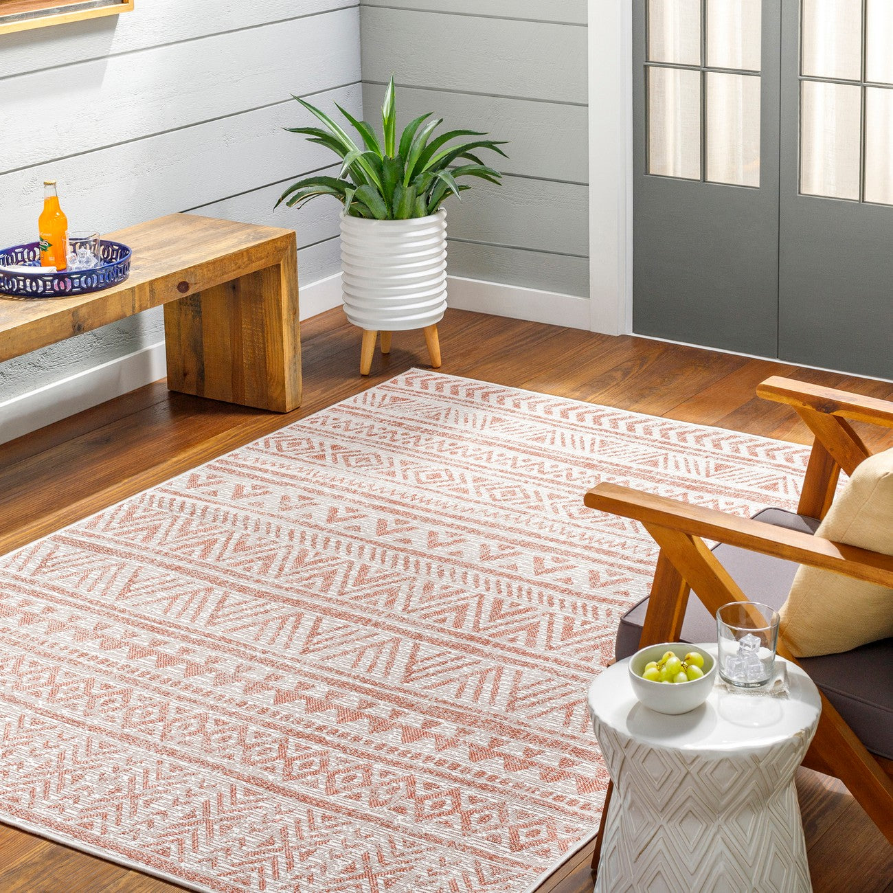 DIKSHA Indoor & Outdoor Global Coral/Pink Area Rug Roomscene