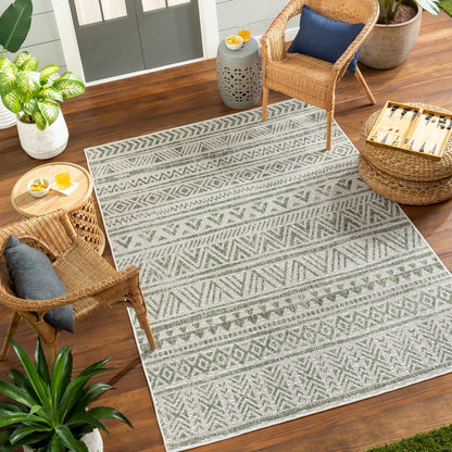 DIKSHA Indoor & Outdoor Global Moss Green Area Rug Roomscene