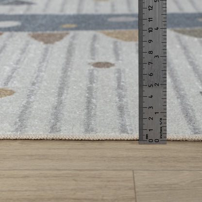 DINO Machine Washable Beige/Grey Kids Room Rug Pile