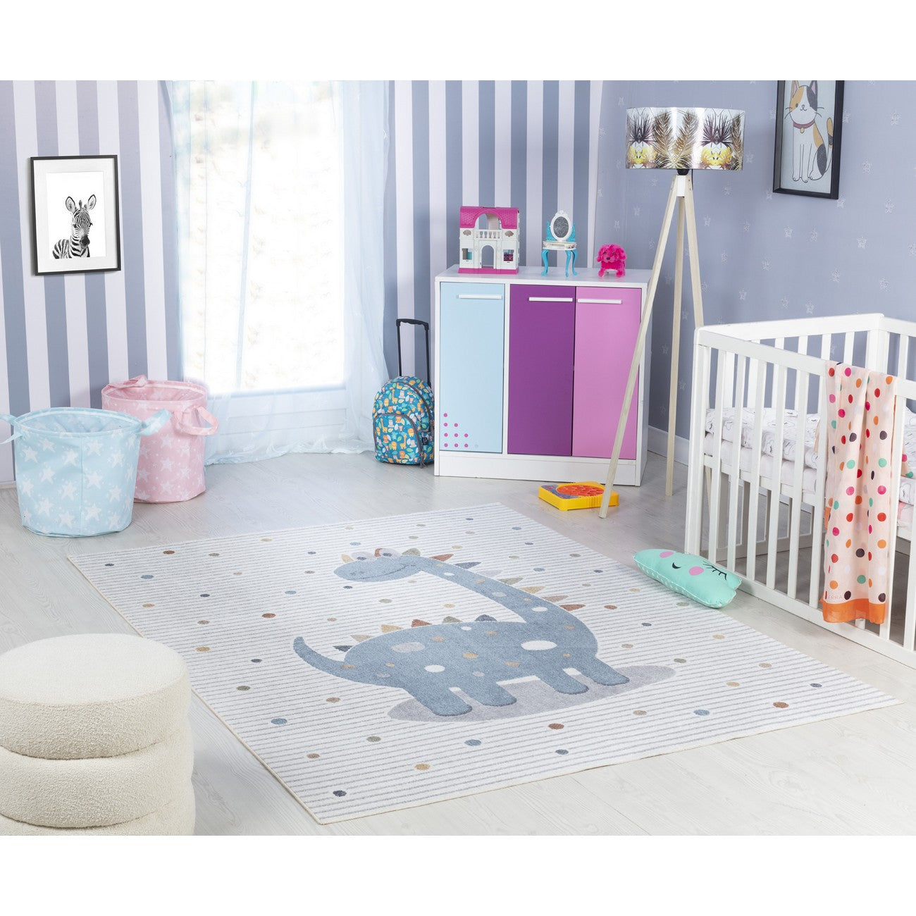 DINO Machine Washable Beige/Grey Kids Room Rug Roomscene