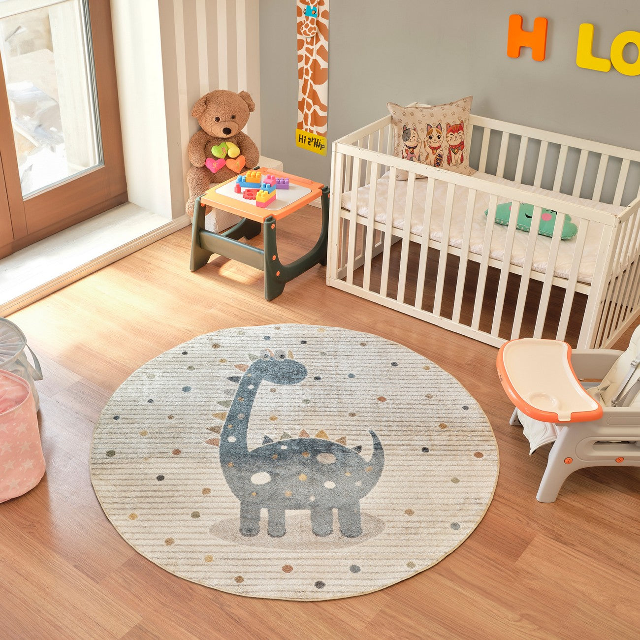 DINO Machine Washable Beige/Grey Kids Room Rug Roomscene
