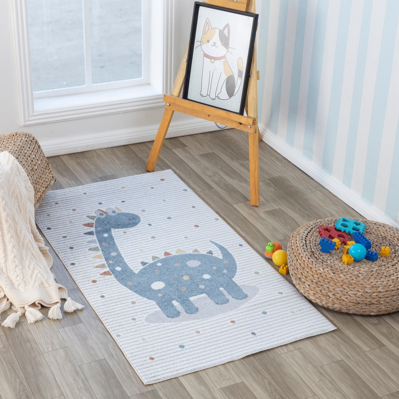 DINO Machine Washable Beige/Grey Kids Room Rug Roomscene