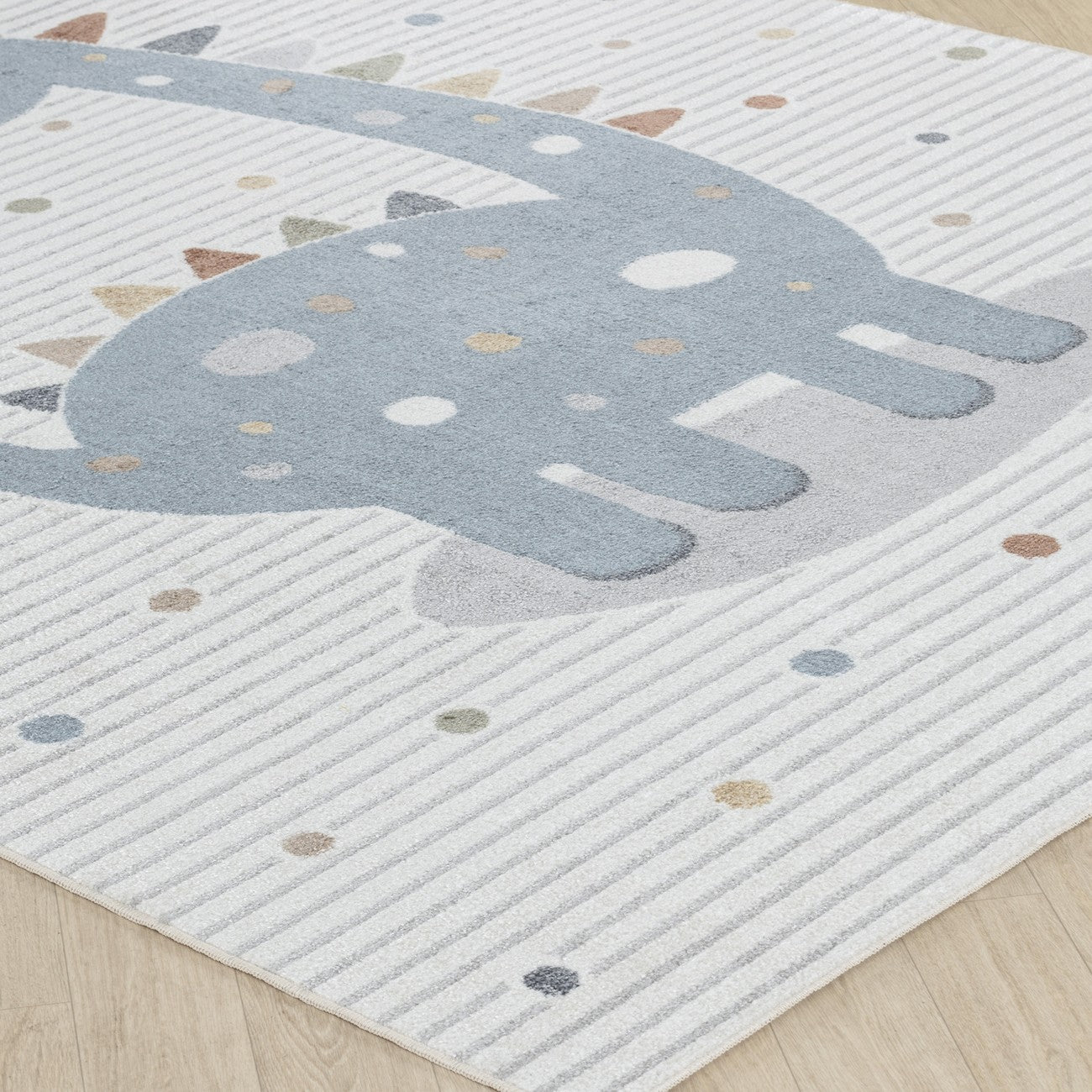 DINO Machine Washable Beige/Grey Kids Room Rug Corner