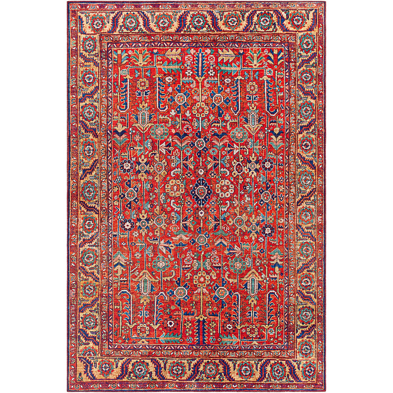 DOINA Vintage Oriental Boho Sky Blue Area Rug Flat