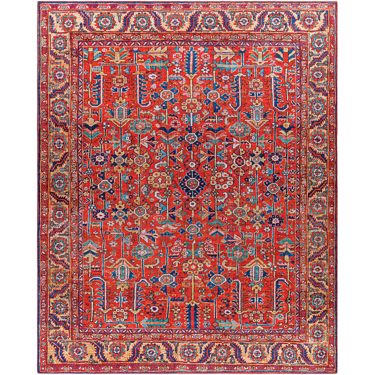 DOINA Vintage Oriental Boho Sky Blue Area Rug Flat