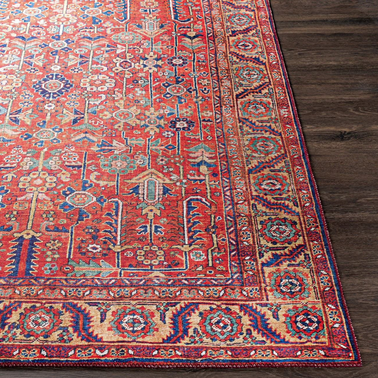 DOINA Vintage Oriental Boho Sky Blue Area Rug Front