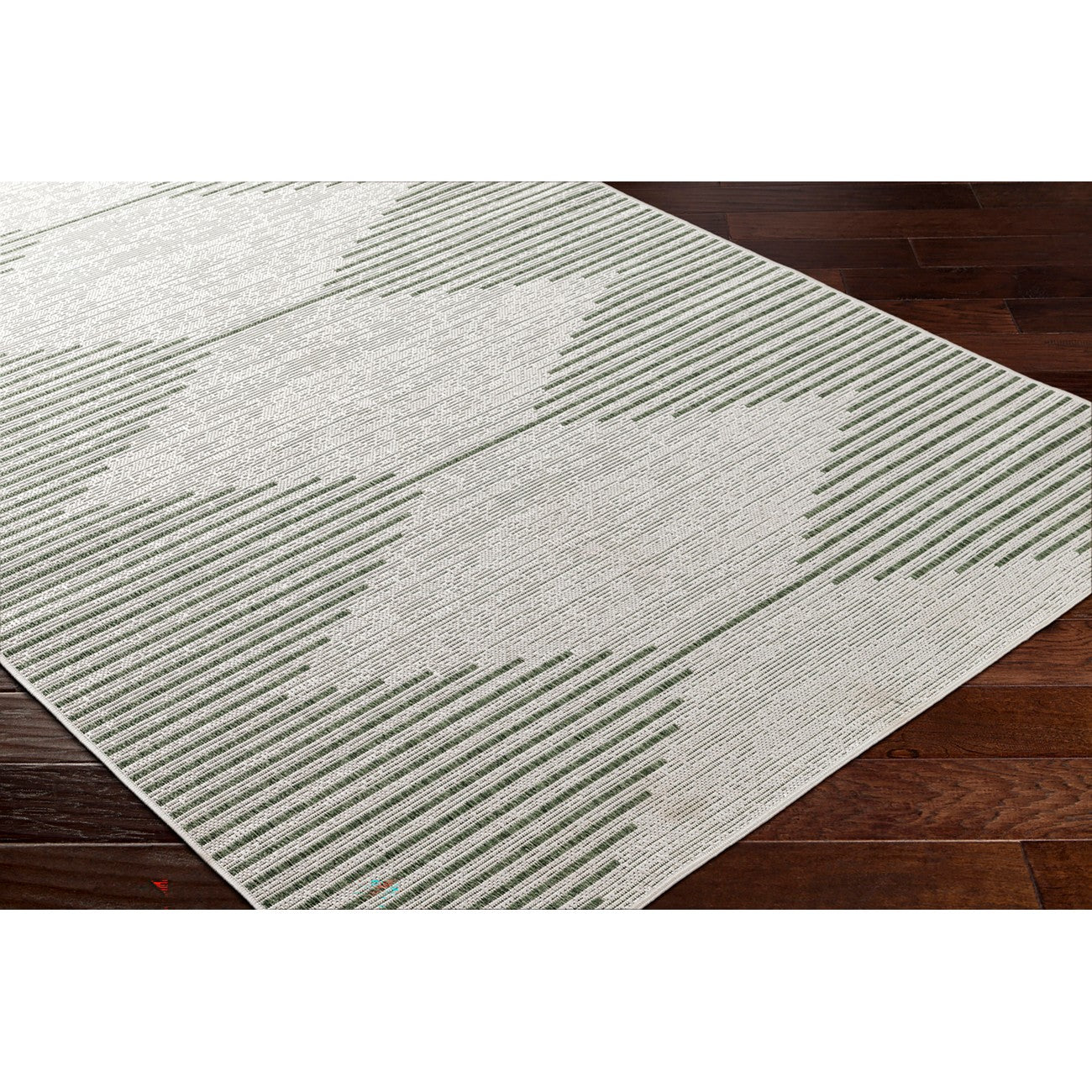 DOLLY Indoor & Outdoor Global Moss/Grey Area Rug Corner