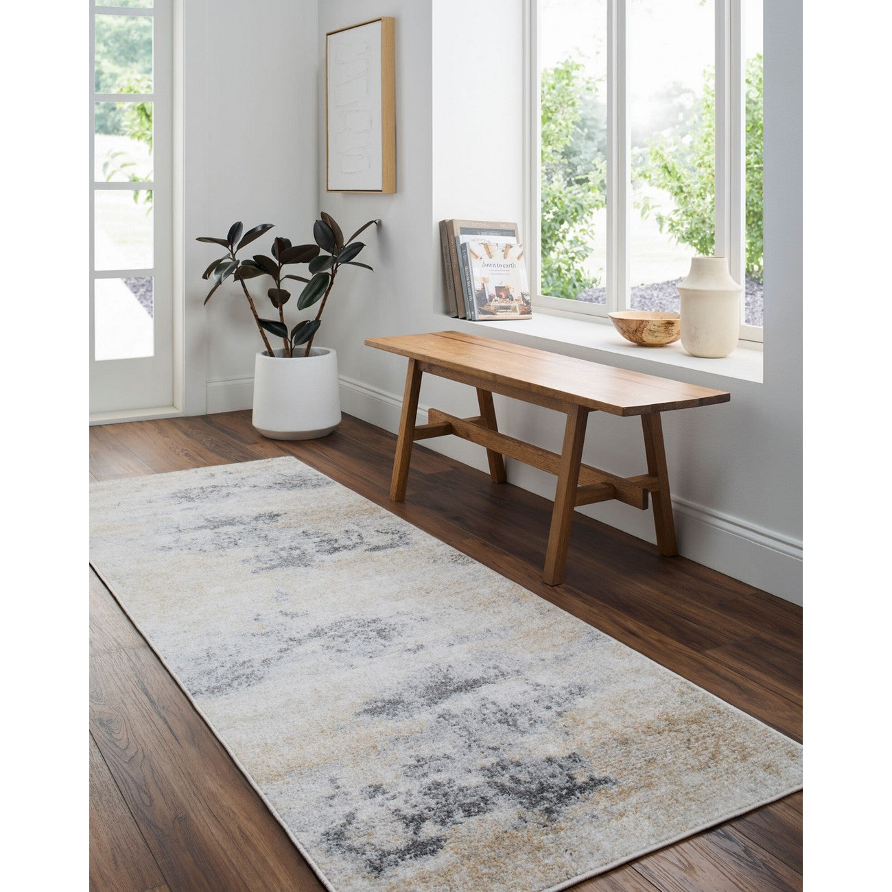 EDITH Abstract Modern Marble Charcoal/Amber Area Rug Roomscene