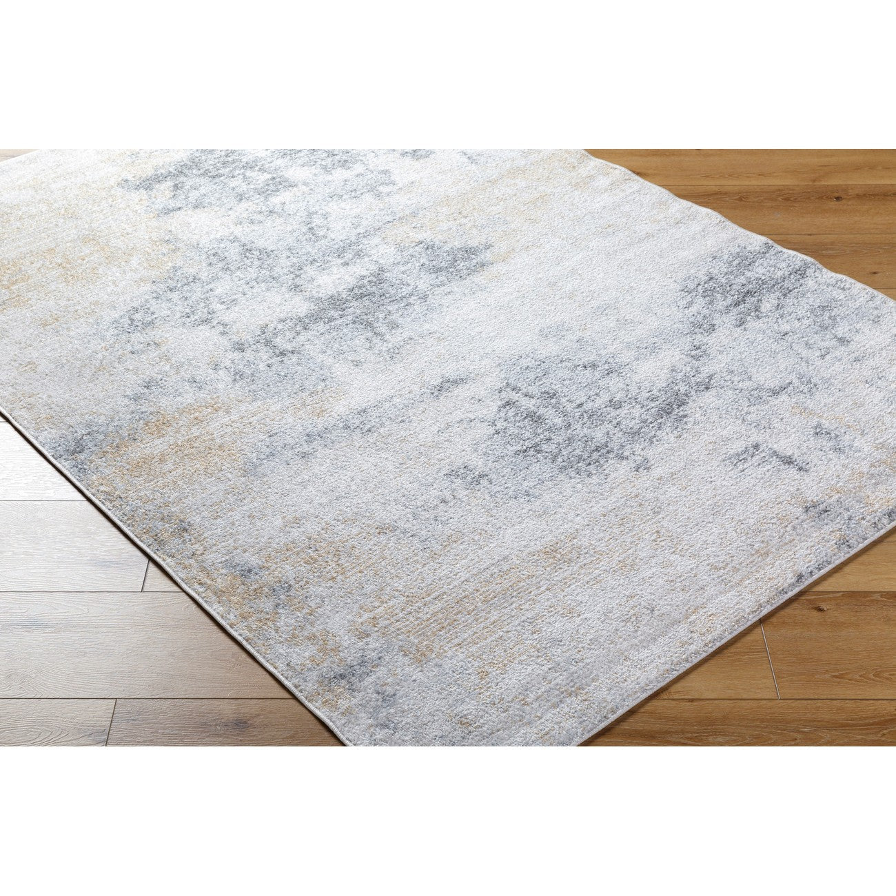 EDITH Abstract Modern Marble Charcoal/Amber Area Rug Corner