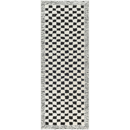 EKTA Scandi Modern High Pile Ivory/Black Checkered Area Rug Flat