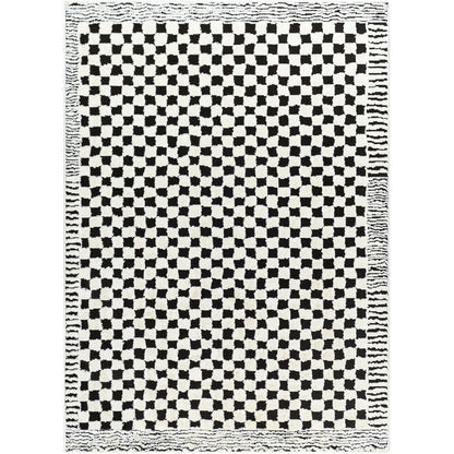 EKTA Scandi Modern High Pile Ivory/Black Checkered Area Rug Flat