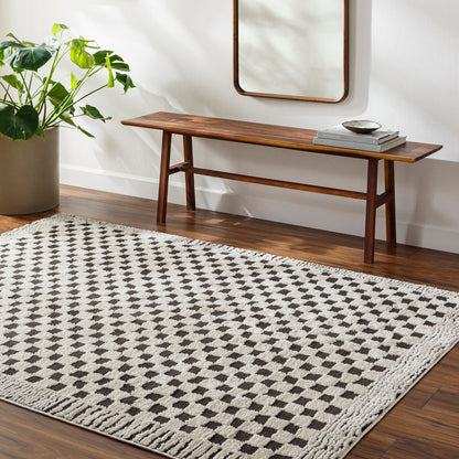 EKTA Scandi Modern High Pile Ivory/Black Checkered Area Rug Roomscene