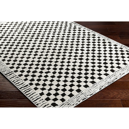 EKTA Scandi Modern High Pile Ivory/Black Checkered Area Rug Corner