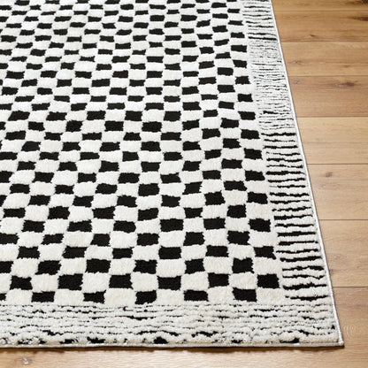 EKTA Scandi Modern High Pile Ivory/Black Checkered Area Rug Front