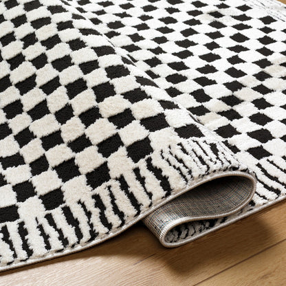 EKTA Scandi Modern High Pile Ivory/Black Checkered Area Rug Fold