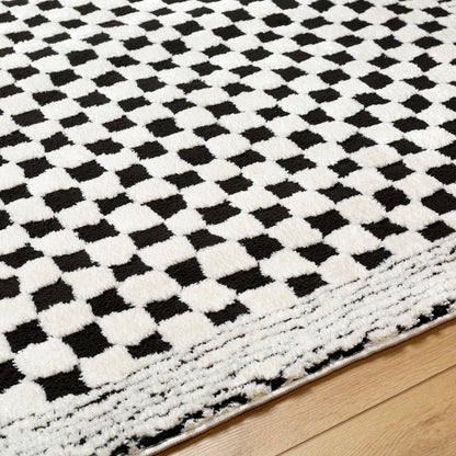 EKTA Scandi Modern High Pile Ivory/Black Checkered Area Rug Texture
