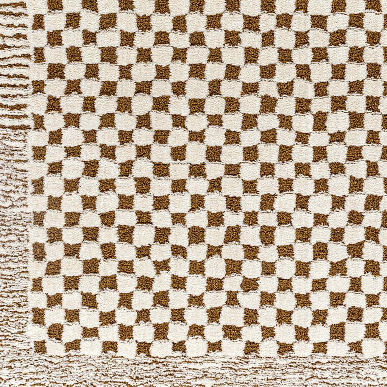 EKTA Scandi Modern High Pile Ivory/Brown Checkered Area Rug Swatch