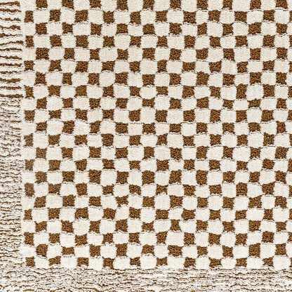 EKTA Scandi Modern High Pile Ivory/Brown Checkered Area Rug Swatch