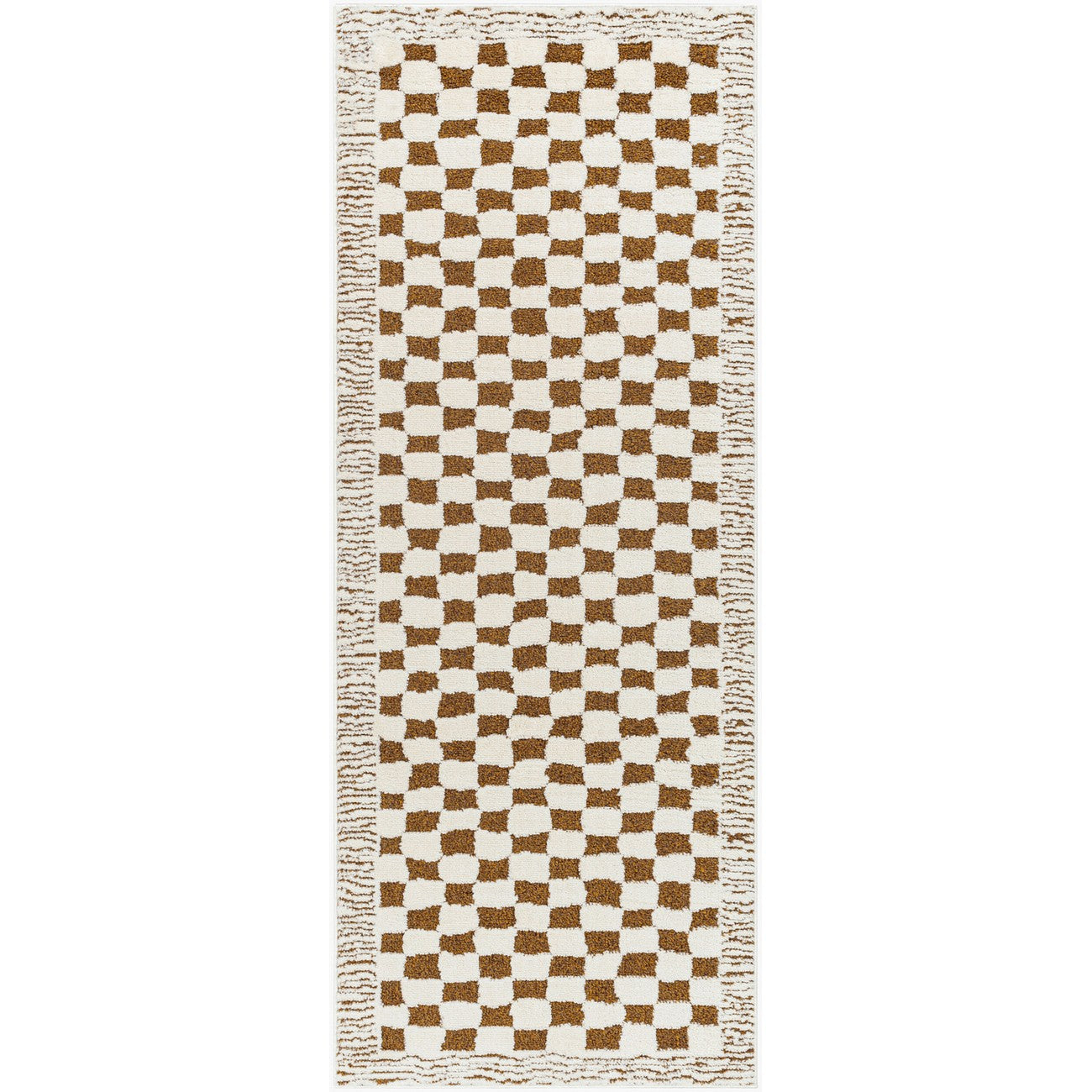 EKTA Scandi Modern High Pile Ivory/Brown Checkered Area Rug Flat