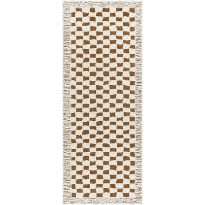 EKTA Scandi Modern High Pile Ivory/Brown Checkered Area Rug Flat