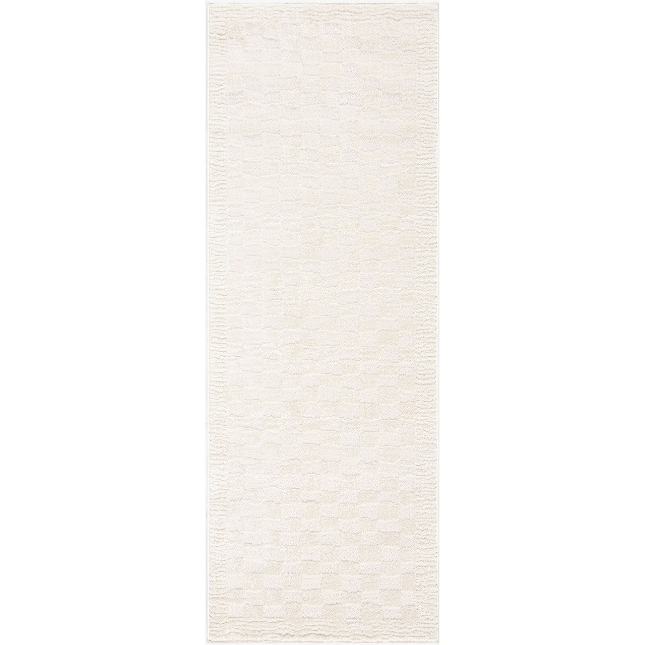 EKTA Scandi Modern High Pile Ivory/Off-White Checkered Area Rug Flat