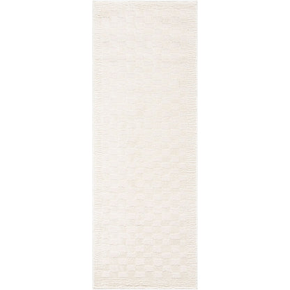EKTA Scandi Modern High Pile Ivory/Off-White Checkered Area Rug Flat