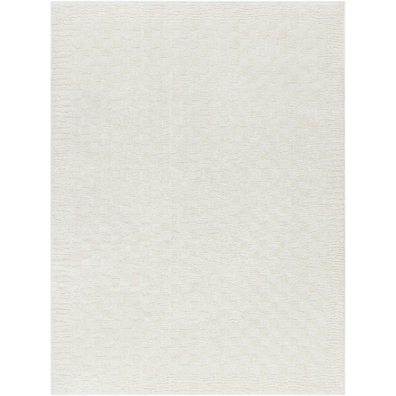EKTA Scandi Modern High Pile Ivory/Off-White Checkered Area Rug Flat