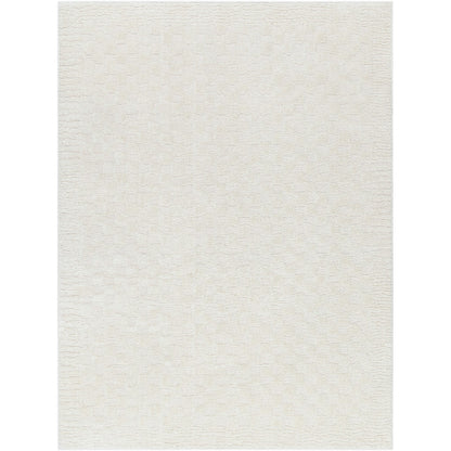 EKTA Scandi Modern High Pile Ivory/Off-White Checkered Area Rug Flat