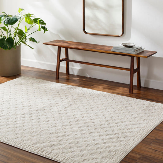 EKTA Scandi Modern High Pile Ivory/Off-White Checkered Area Rug Roomscene
