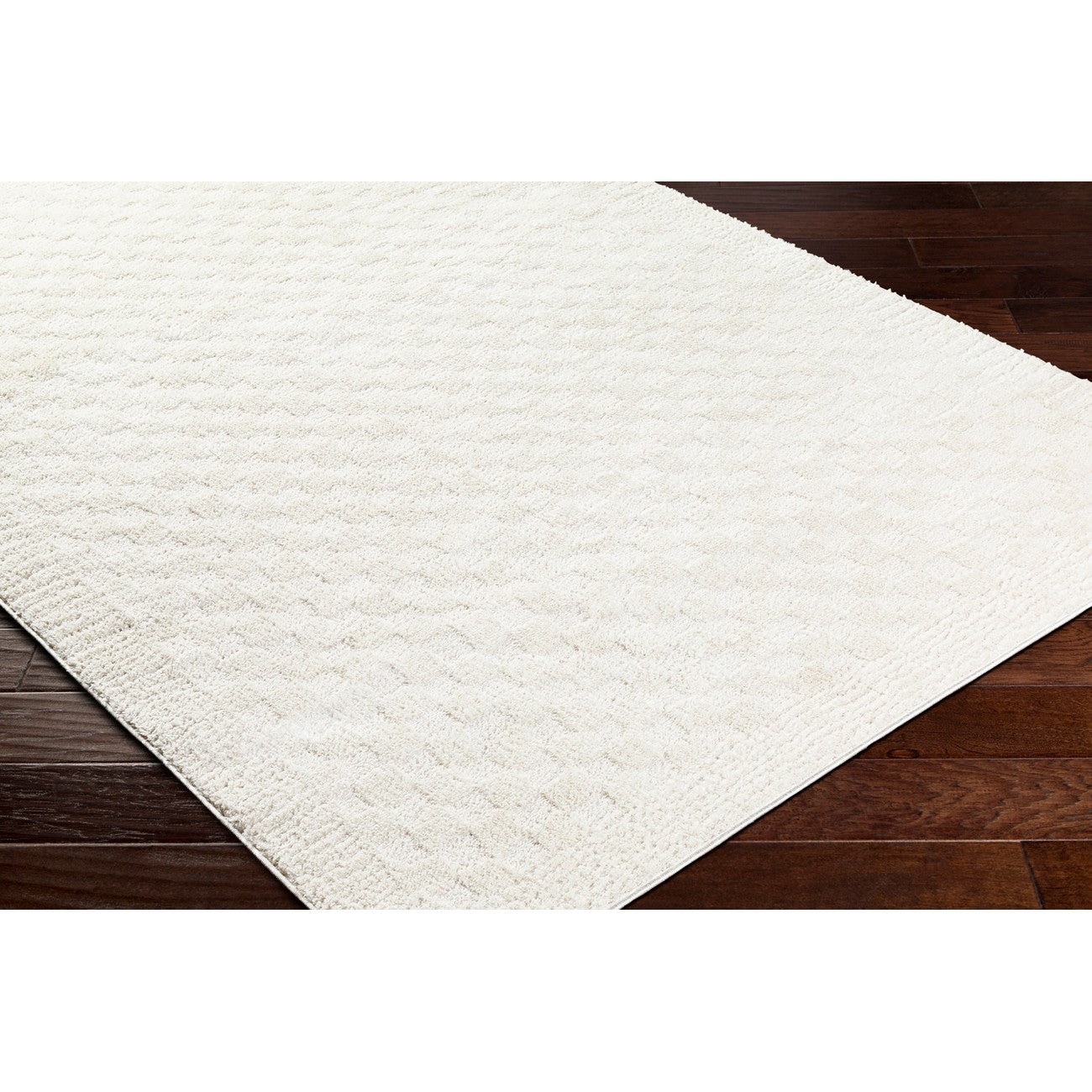 EKTA Scandi Modern High Pile Ivory/Off-White Checkered Area Rug Corner