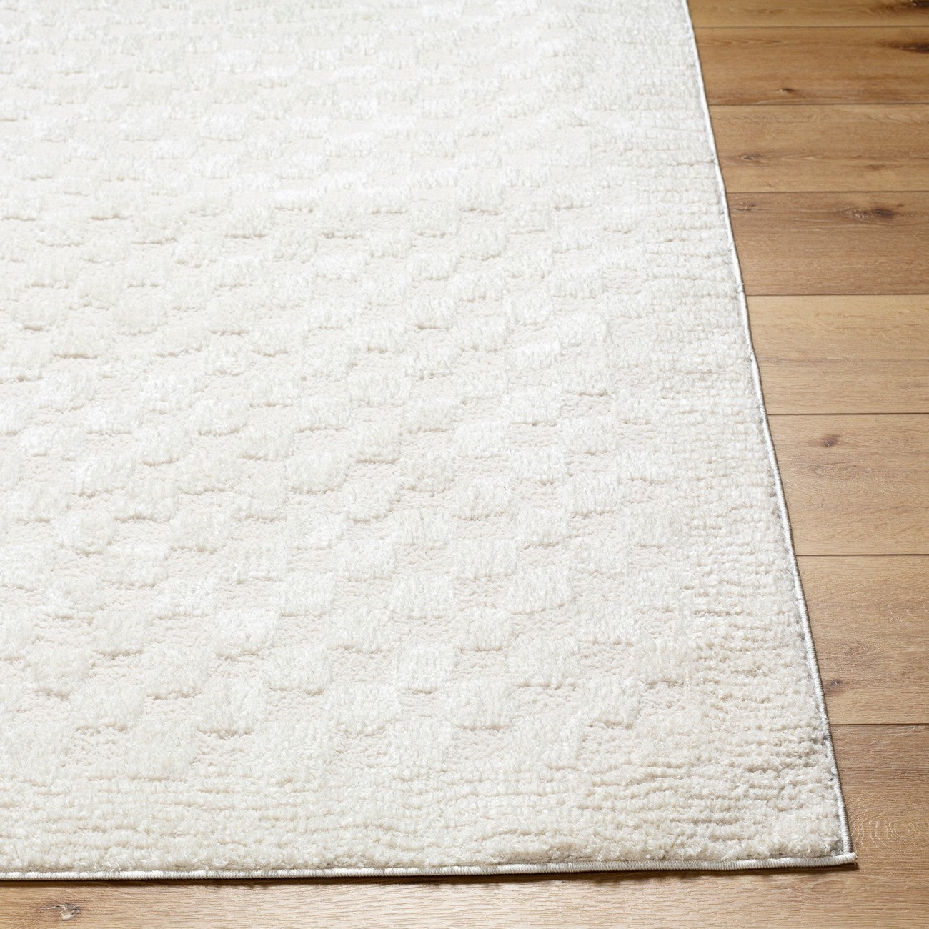 EKTA Scandi Modern High Pile Ivory/Off-White Checkered Area Rug Front
