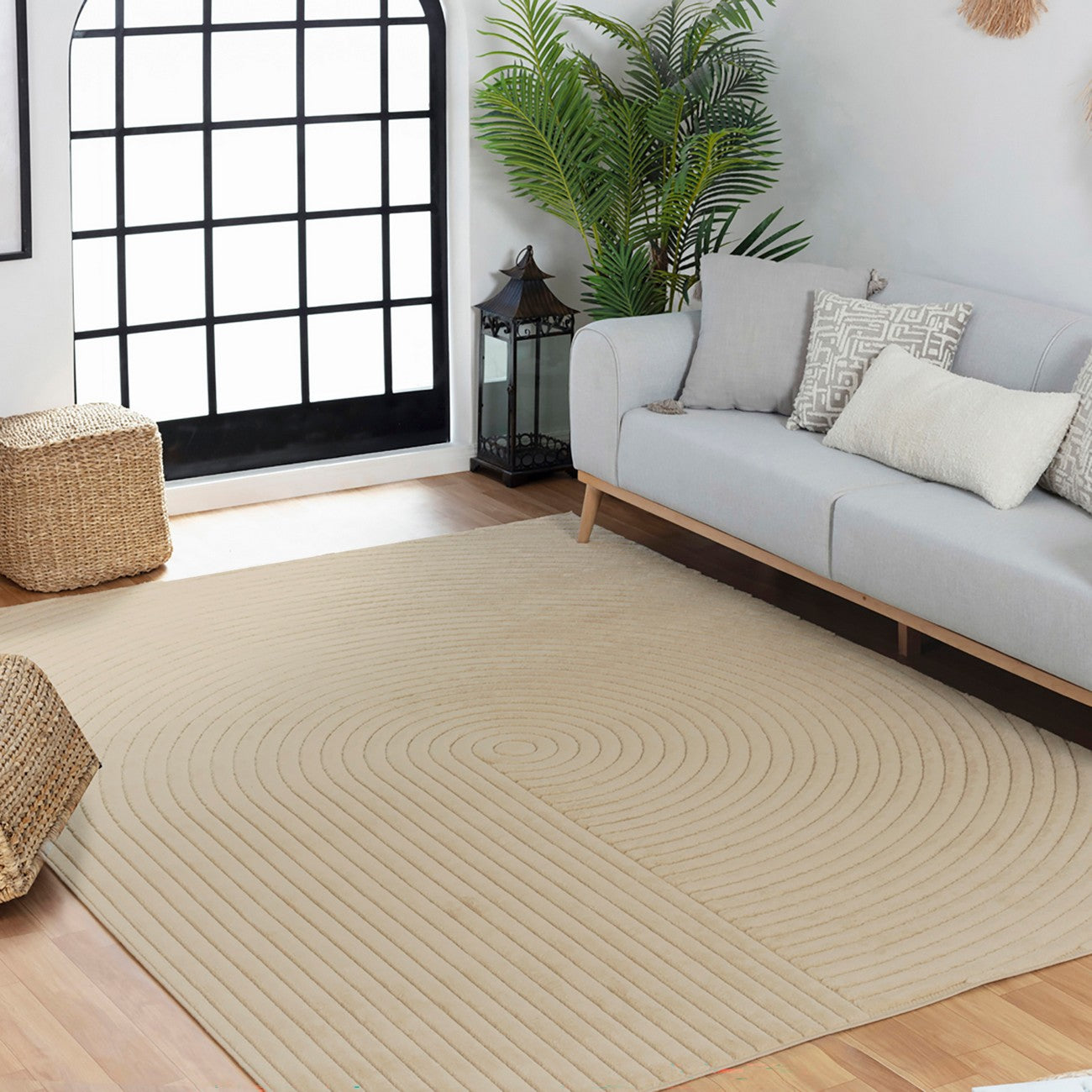 EMIKO Indoor & Outdoor Scandi Modern Beige Area Rug Roomscene