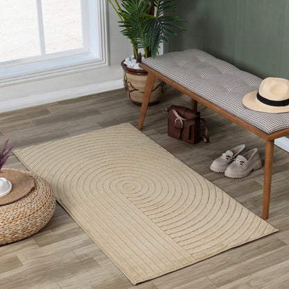 EMIKO Indoor & Outdoor Scandi Modern Beige Area Rug Roomscene