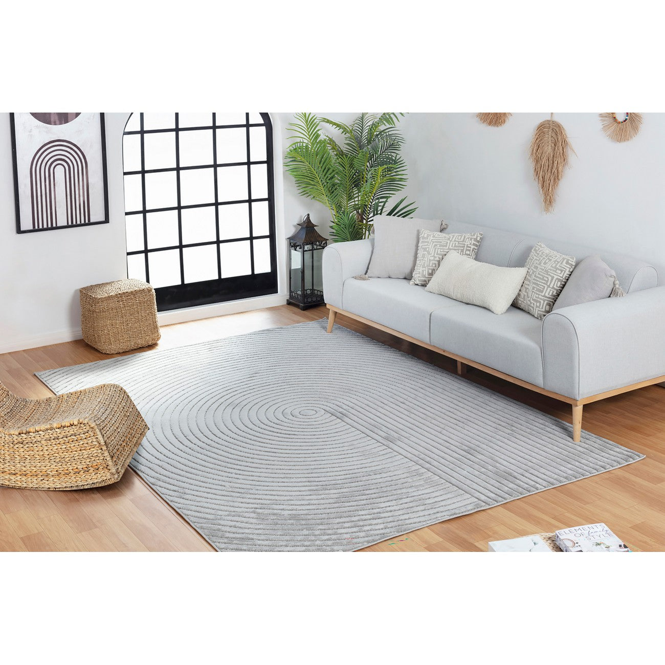 EMIKO Indoor & Outdoor Scandi Modern Grey Area Rug Roomscene