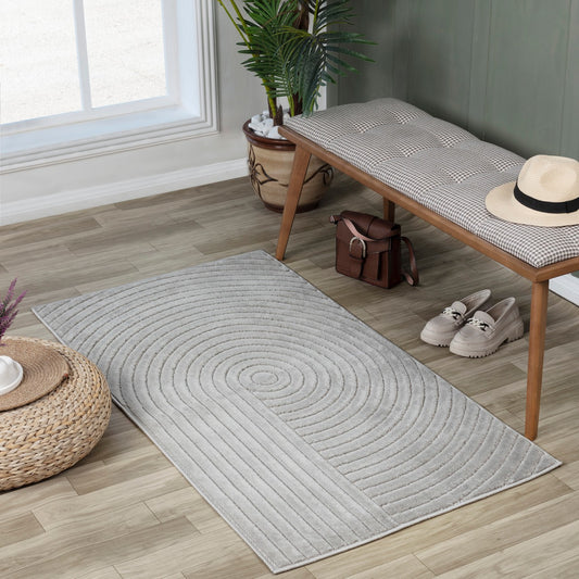 EMIKO Indoor & Outdoor Scandi Modern Grey Area Rug Roomscene