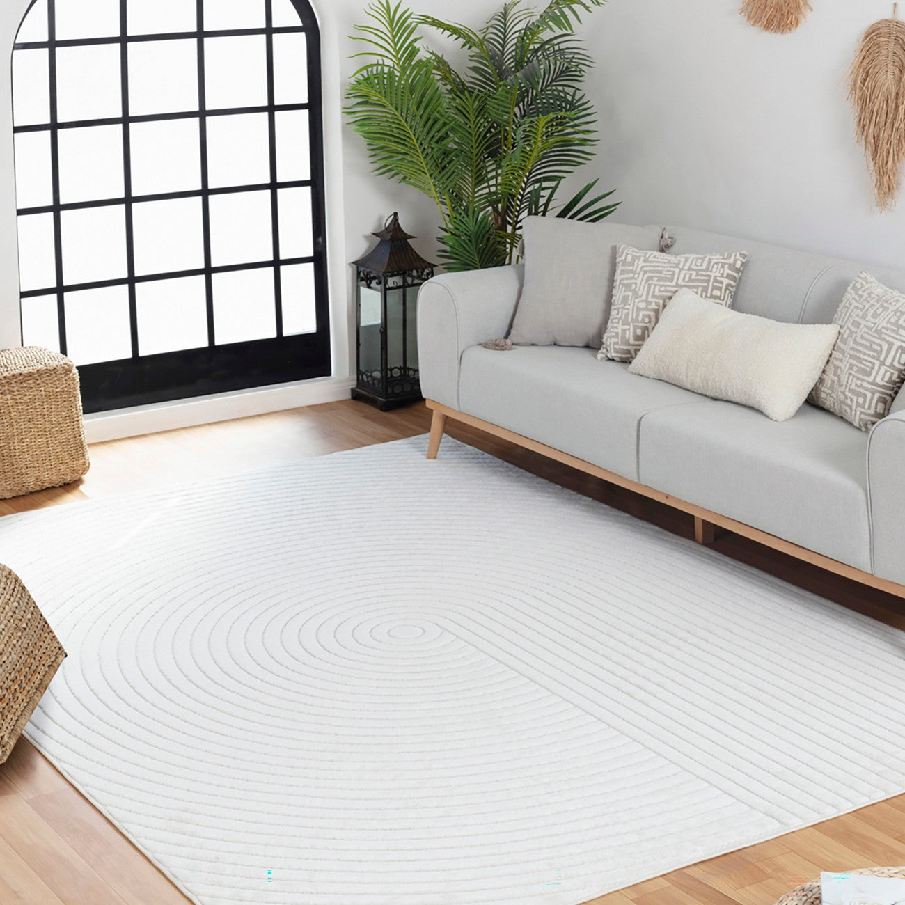 EMIKO Indoor & Outdoor Scandi Modern White Area Rug Roomscene