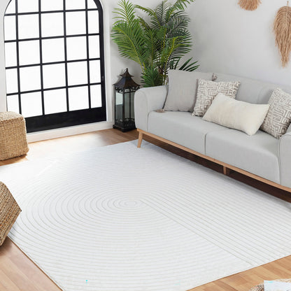 EMIKO Indoor & Outdoor Scandi Modern White Area Rug Roomscene