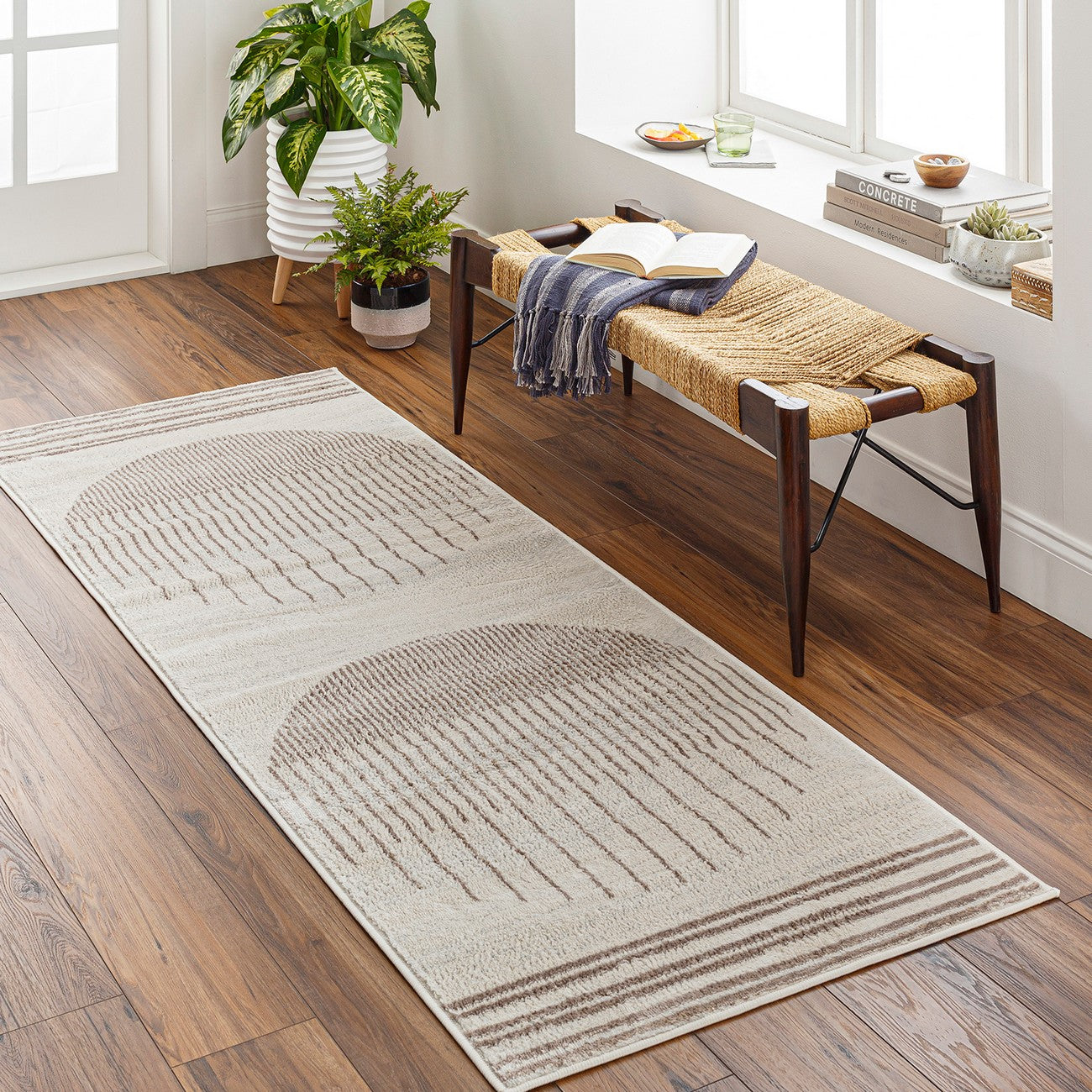 ENSO Scandi Geometric Light Brown Area Rug Roomscene