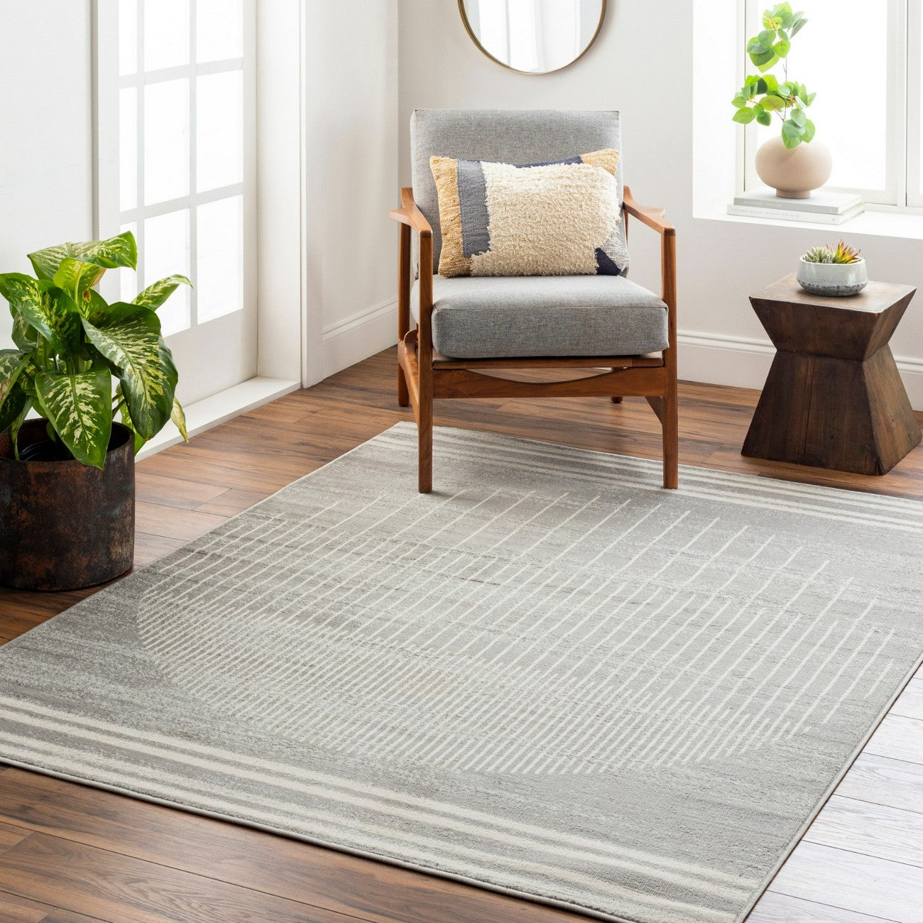 ENSO Scandi Geometric Medium Grey Area Rug Roomscene
