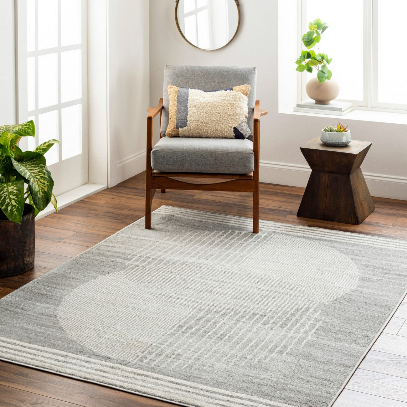 ENSO2 Scandi Geometric Light Grey Area Rug Roomscene