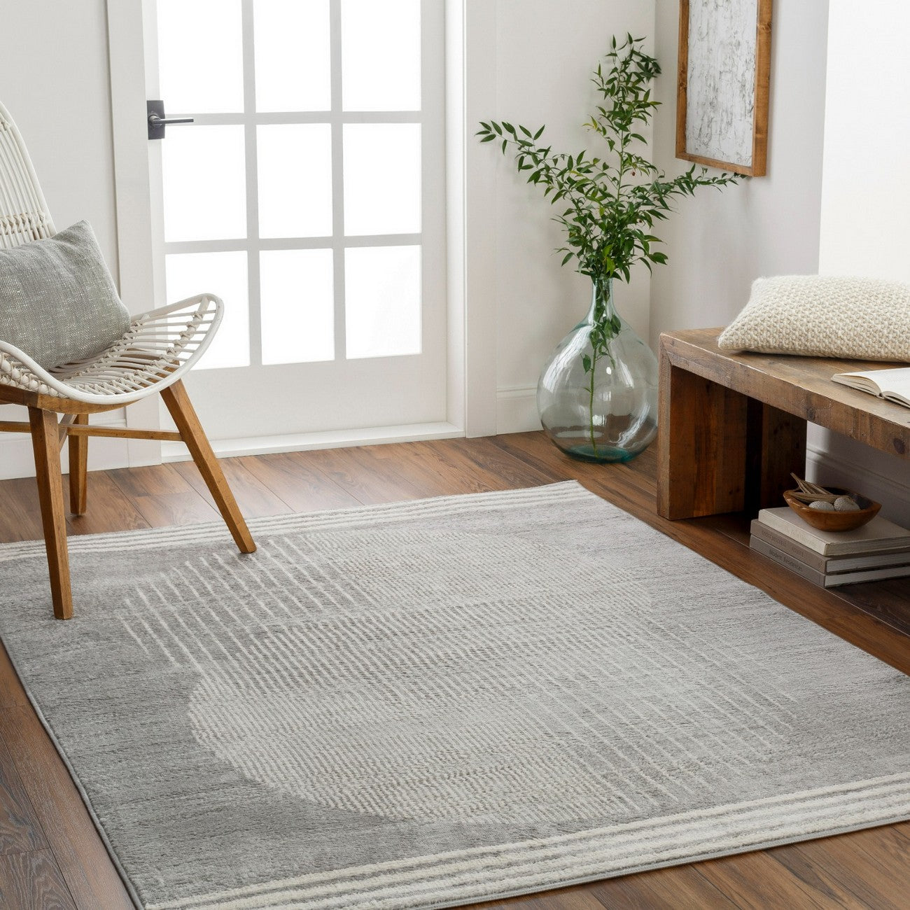 ENSO2 Scandi Geometric Light Grey Area Rug Roomscene