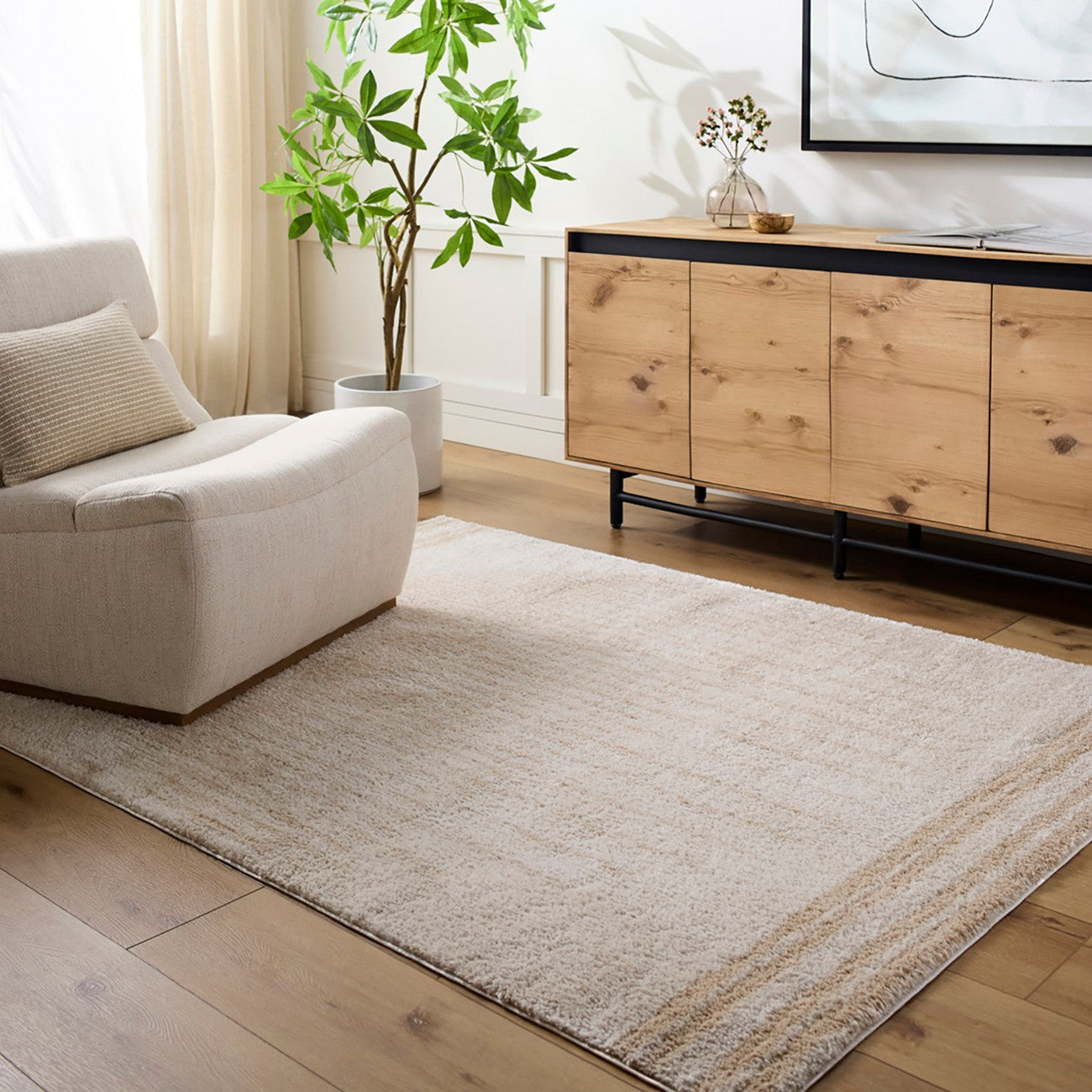 ENSO3 Machine Washable Modern Shaggy Beige Area Rug Roomscene