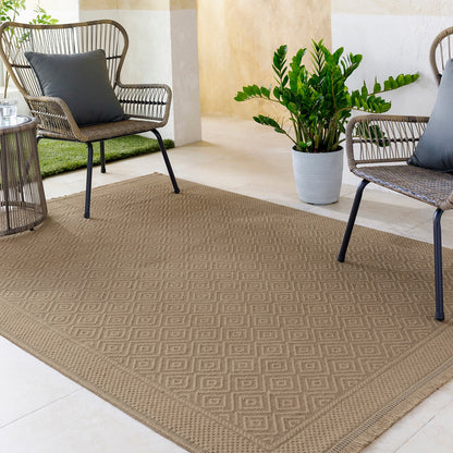 ESHA Cottage Tan/Beige Machine Washable Jute Area Rug Roomscene